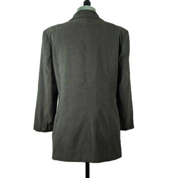 Jessica Petites Long Suede-Like 4 Button Olive Green Jacket Blazer Sz 12P Lined - Picture 4 of 13